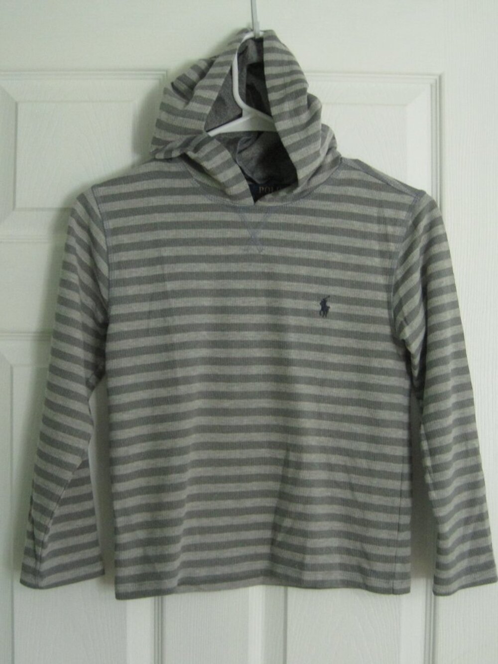 Polo Ralph Lauren Boys Gray Ivory Striped Hoodie Size S (8) Long Sleeve Cotton
